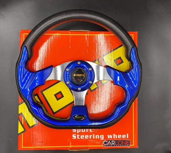 Momo Spor Direksiyon 32cm Mavi-Altı Kesikli Yarış Spor Direksiyonu ürün görseli 1
