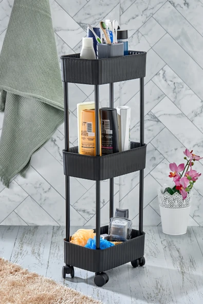 Easy 3 Katlı Çok Amaçlı Raf Banyo Ve Mutfak Organizer Düzenleyici (TEKERLEKLİ) ürün görseli 1
