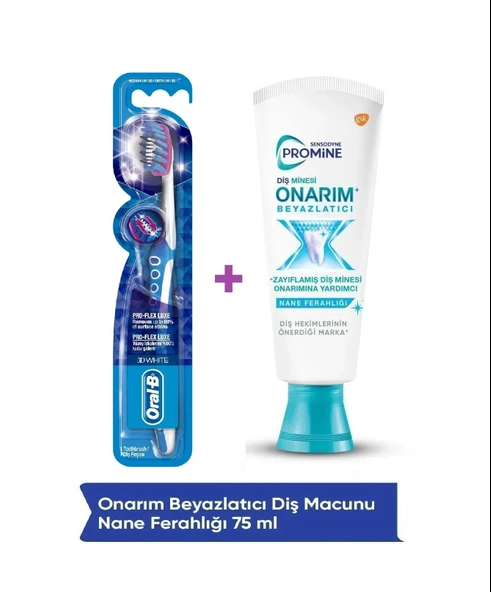 Sensodyne Promine Onarım Beyazlatıcı 75ml Diş Macunu + Oral-B Pro Flex 3D White Luxe Medium Diş Fırçası ürün görseli 1