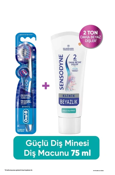 Sensodyne Klinik Beyazlık Güçlü Diş Minesi Diş Macunu 75 ml + Oral-B Pro Flex 3D White Luxe Medium Diş Fırçası ürün görseli 1