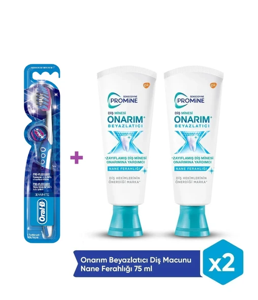 Sensodyne Promine Onarım Beyazlatıcı 75ml Diş Macunu x 2 ADET + Oral-B Pro Flex 3D White Luxe Medium Diş Fırçası ürün görseli 1