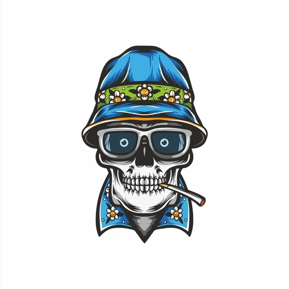 Tatilci iskelet Sticker 10x10 cmRenkli Sticker ürün görseli 1