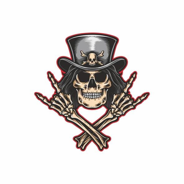 Rockcı iskelet Sticker 10x10 cmRenkli Sticker ürün görseli 1