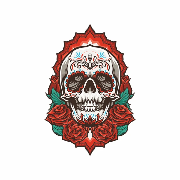 Güllü İskelet Sticker 10x10 cmRenkli Sticker ürün görseli 1