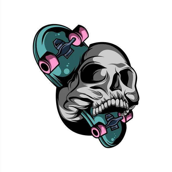 Kaykaycı iskelet Sticker 15x02 10x10 cmRenkli Sticker ürün görseli 1