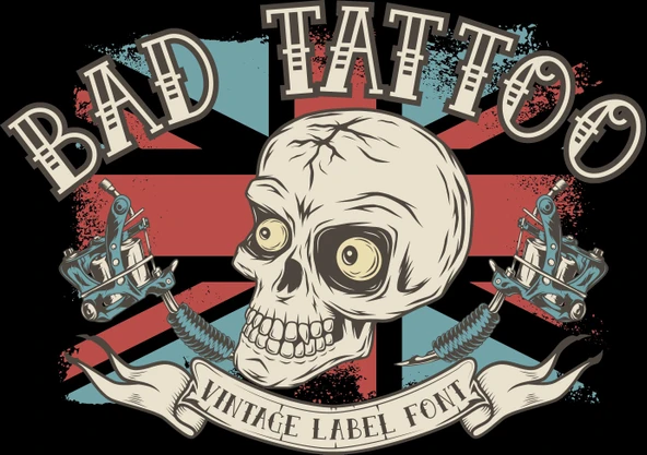 Bad Tattto Kurukafa Sticker 10x10 cmRenkli Sticker ürün görseli 1