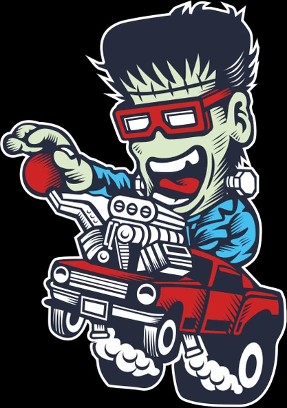 Motor Süren Zombi Sticker 10x10 cmRenkli Sticker ürün görseli 1