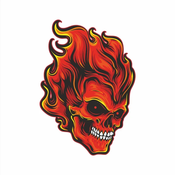 Alevli Kurukafa Sticker 10x10 cmRenkli Sticker ürün görseli 1