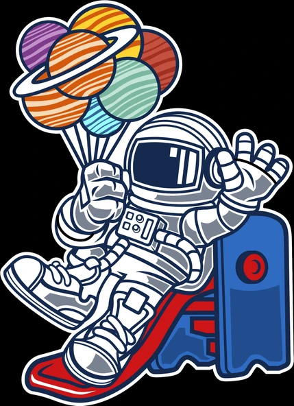 Kaydıraktan Kayan Astronot Sticker 10x10 cmRenkli Sticker ürün görseli 1
