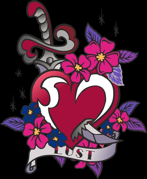 Lust Bıçak ve Kalp Sticker 10x10 cmRenkli Sticker ürün görseli 1