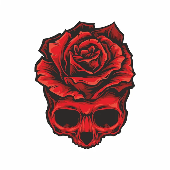 Gül ve Kurukafa Sticker 2 10x10 cmRenkli Sticker ürün görseli 1