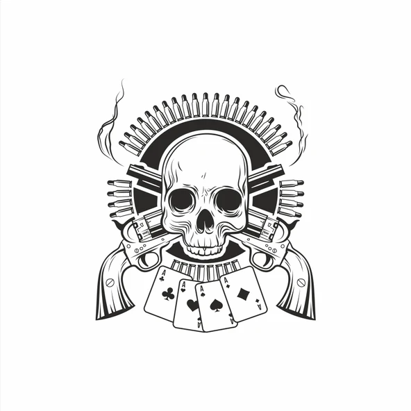 Kurukafa ve Silahlar Sticker 10x10 cmRenkli Sticker ürün görseli 1