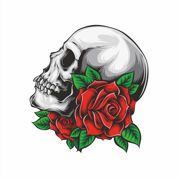 Gül ve Kurukafa 2 Sticker 10x10 cmRenkli Sticker ürün görseli 1