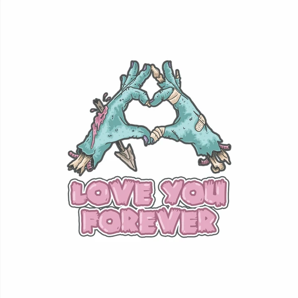Love You Forever Zombi Sticker 10x10 cmRenkli Sticker ürün görseli 1
