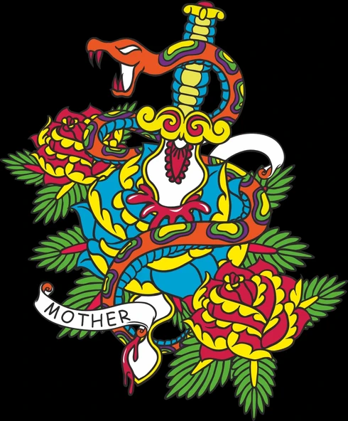 Mother Güller Kalp ve Yılan Sticker 10x10 cmRenkli Sticker ürün görseli 1