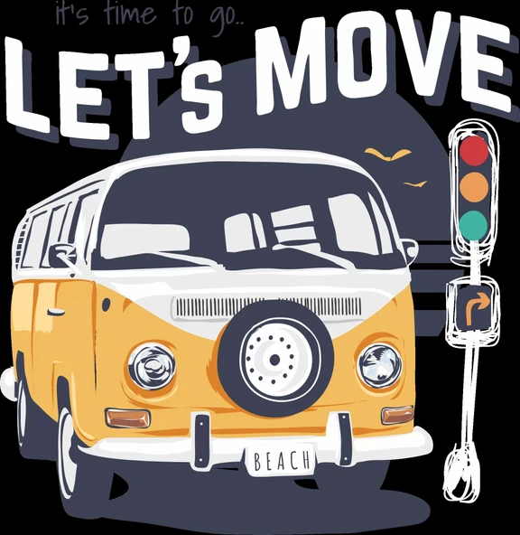 Lets Move Karavan Sticker 10x10 cmRenkli Sticker ürün görseli 1