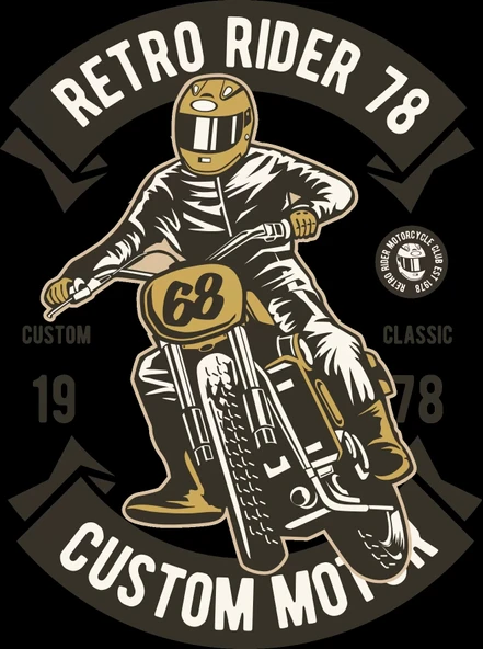Retro Rider 78 Sticker 10x10 cmRenkli Sticker ürün görseli 1