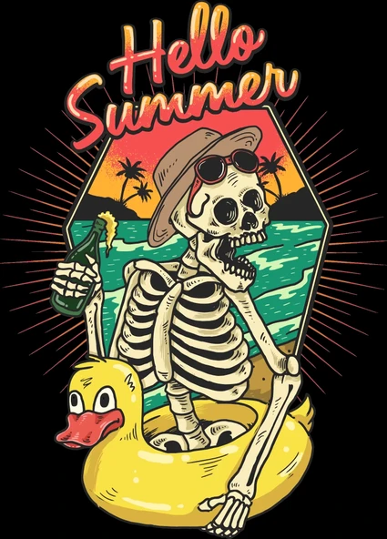 Hello Summer ?skelet Sticker 10x10 cmRenkli Sticker ürün görseli 1