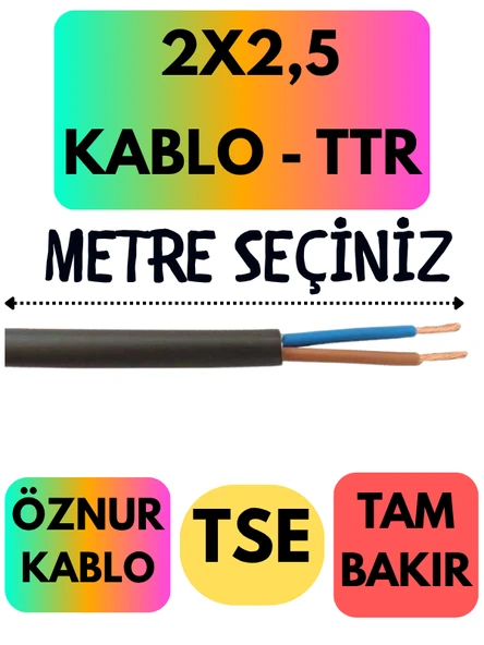 Öznur 2X2,5 TTR Kablo (Siyah) Metre Seçenekli ürün görseli 1