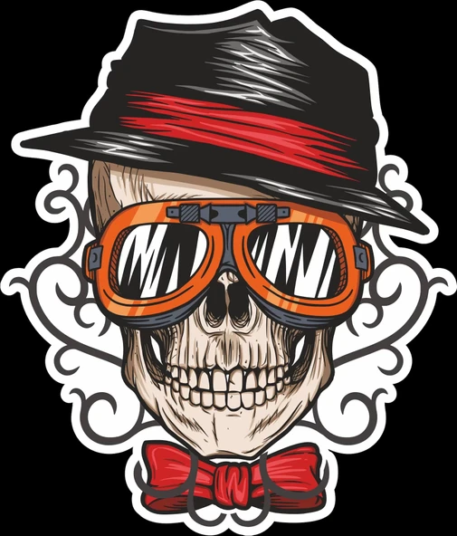 Gözlüklü iskelet Sticker 10x10 cmRenkli Sticker ürün görseli 1