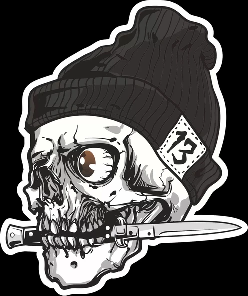 Bıçaklı Kurukafa Sticker 10x10 cmRenkli Sticker ürün görseli 1