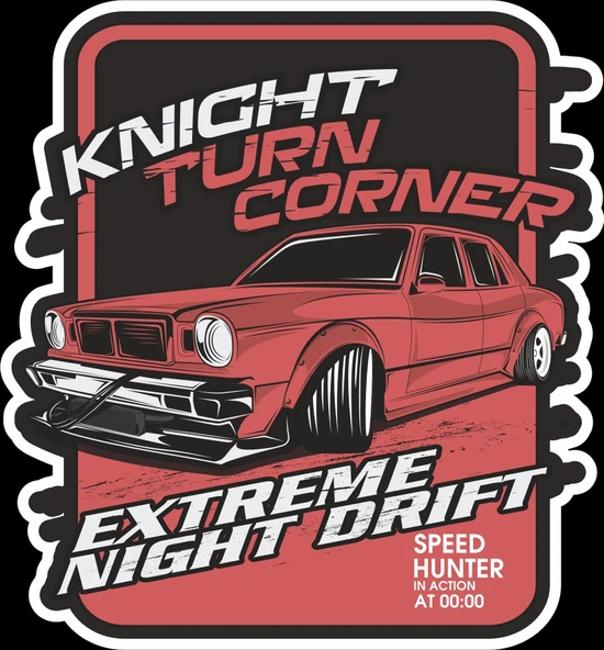 Extreme Night Drift Sticker 10x10 cmRenkli Sticker ürün görseli 1