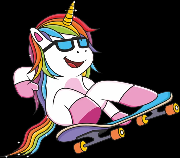 Kaykaylı Unicorn Sticker 10x10 cmRenkli Sticker ürün görseli 1