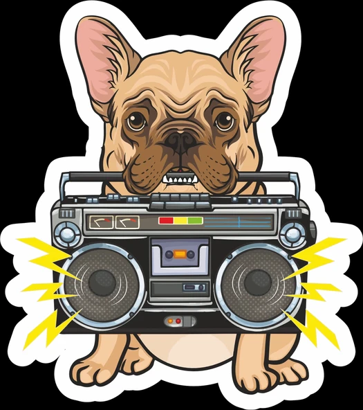 Radyo Çalan Bulldog Sticker 10x10 cmRenkli Sticker ürün görseli 1