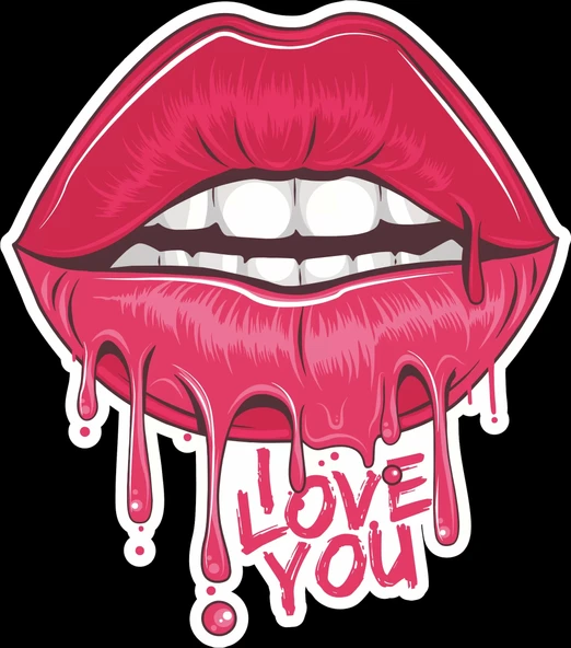 I Love You Dudak Sticker 10x10 cmRenkli Sticker ürün görseli 1