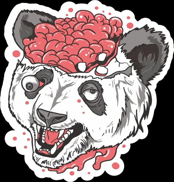 Zombi Panda Sticker 10x10 cmRenkli Sticker ürün görseli 1
