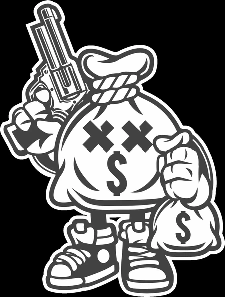 Para Çantası Soygun Sticker 10x10 cmRenkli Sticker ürün görseli 1