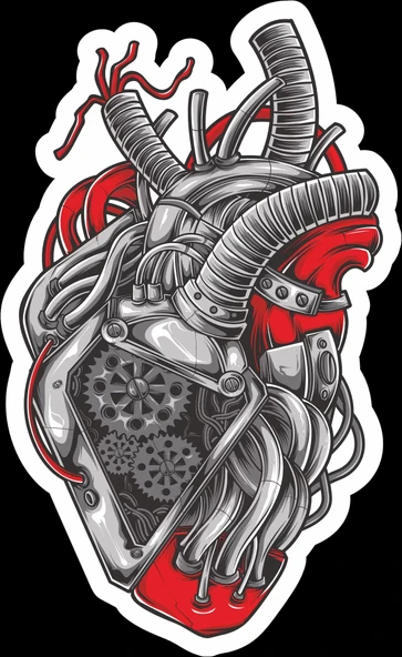 Mekanik Kalp Sticker 10x10 cmRenkli Sticker ürün görseli 1