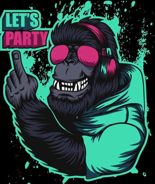 Lets Party Goril Sticker 10x10 cmRenkli Sticker ürün görseli 1
