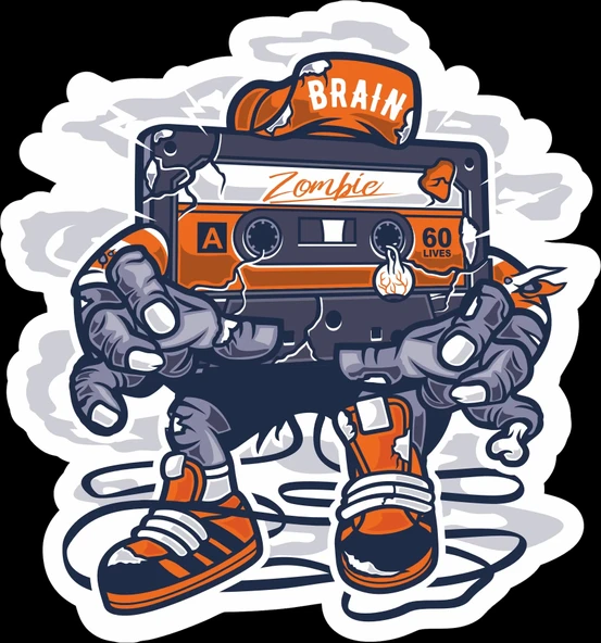 Brain Zombie Kaset Sticker 10x10 cmRenkli Sticker ürün görseli 1
