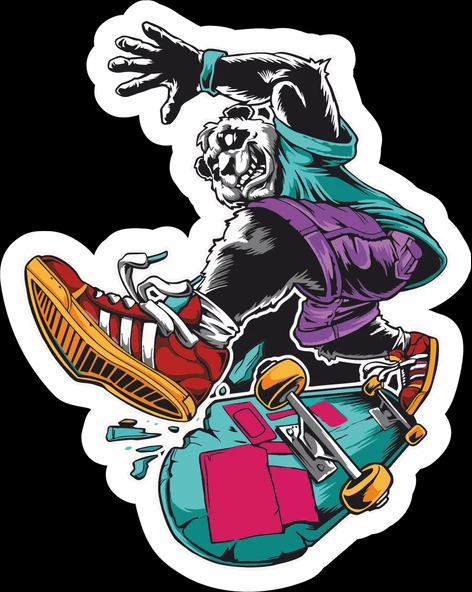 Kaykaycı Panda Sticker 10x10 cmRenkli Sticker ürün görseli 1
