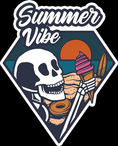 Summer Vibe İskelet Sticker 10x10 cmRenkli Sticker ürün görseli 1
