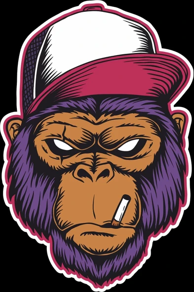 Sigara içen Goril Sticker 10x10 cmRenkli Sticker ürün görseli 1
