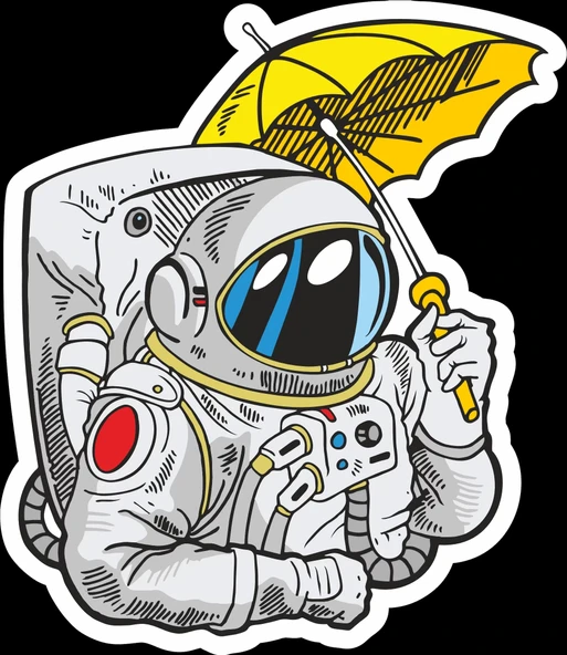 Şemsiye Tutan Astronot Sticker 10x10 cmRenkli Sticker ürün görseli 1