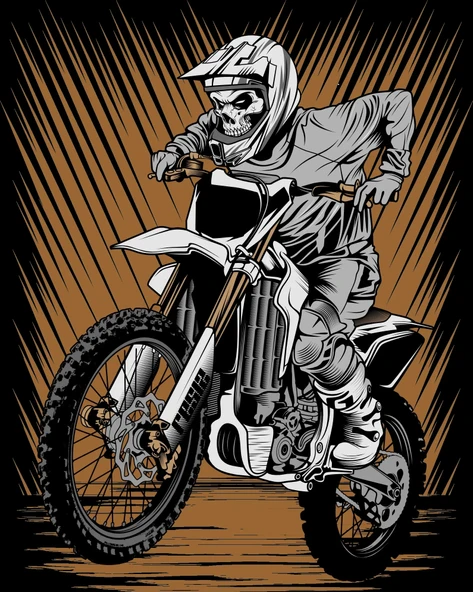 Motor Süren iskelet Sticker 10x10 cmRenkli Sticker ürün görseli 1