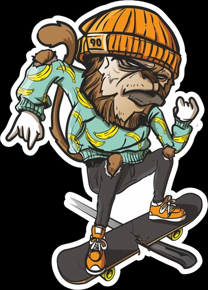 Kaykaycı Maymun Sticker 10x10 cmRenkli Sticker ürün görseli 1