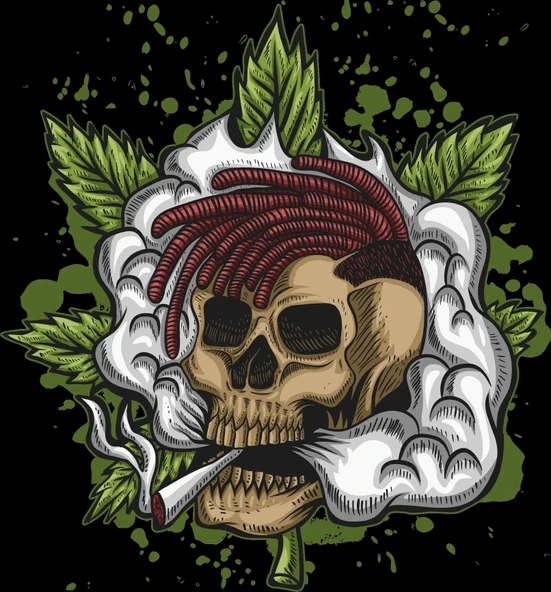 Sigara içen Kurukafa Sticker 10x10 cmRenkli Sticker ürün görseli 1