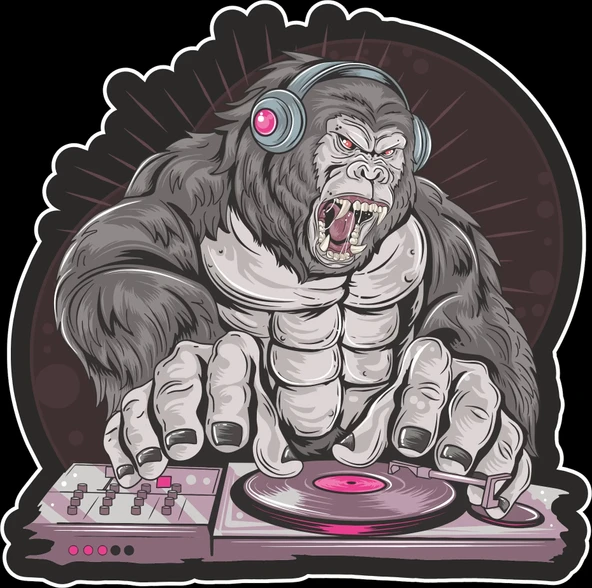 Dj Goril Sticker 10x10 cmRenkli Sticker ürün görseli 1