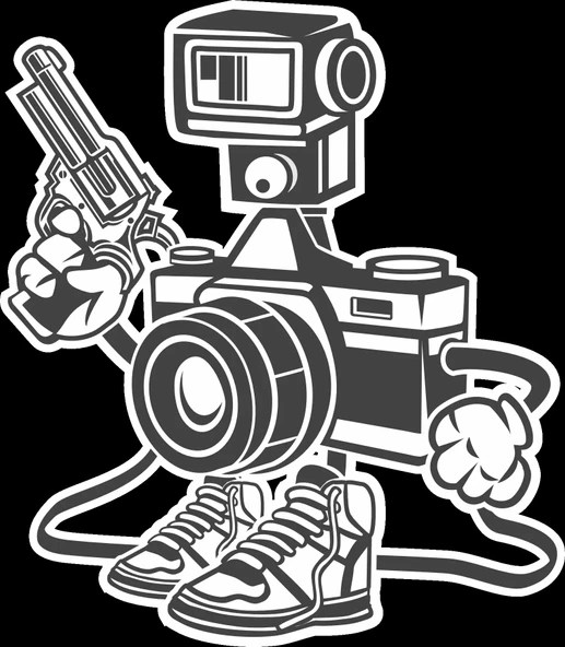 Fotoğraf Makinesi ve Silah Sticker 10x10 cmRenkli Sticker ürün görseli 1