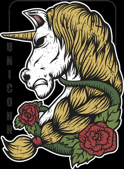 Güller ve Unicorn Sticker 10x10 cmRenkli Sticker ürün görseli 1