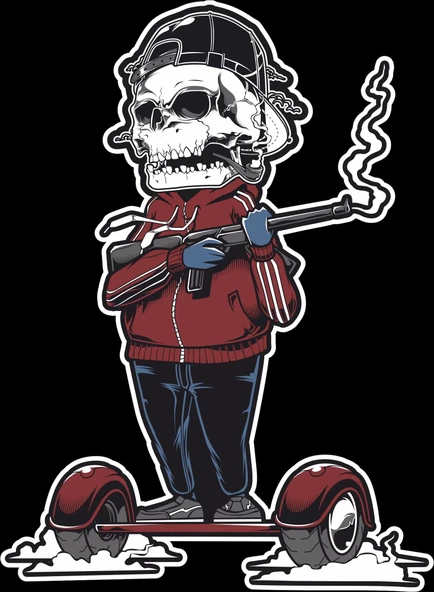 Silahlı Kurukafa Sticker 10x10 cmRenkli Sticker ürün görseli 1