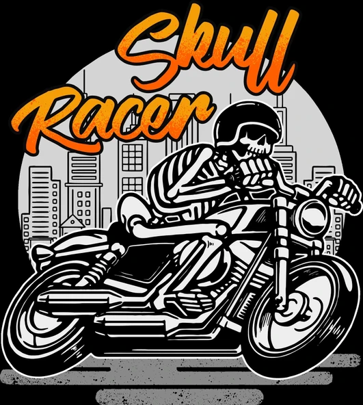 Skull Racer Sticker 10x10 cmRenkli Sticker ürün görseli 1