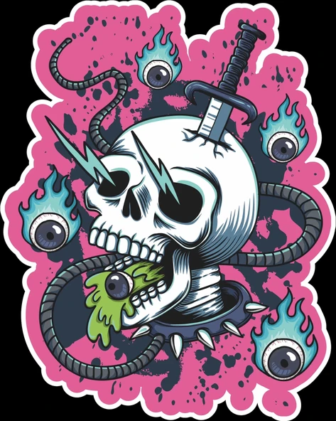 Kurukafa ve Gözler Sticker 10x10 cmRenkli Sticker ürün görseli 1