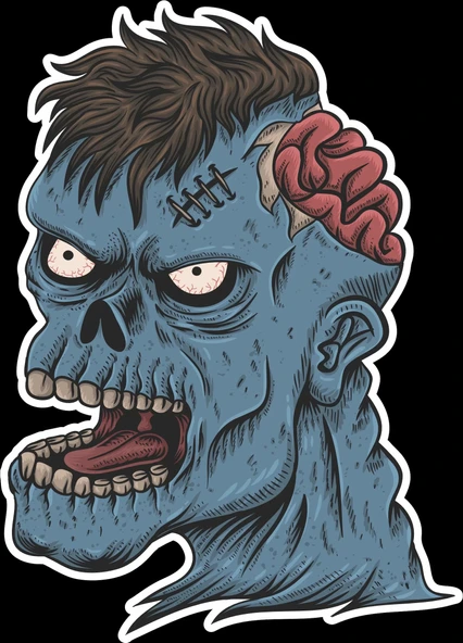 Beyni Çıkmış Zombi Sticker 10x10 cmRenkli Sticker ürün görseli 1