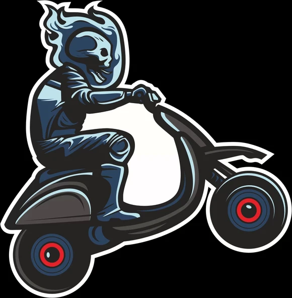 Motorcu ?skelet Sticker 10x10 cmRenkli Sticker ürün görseli 1