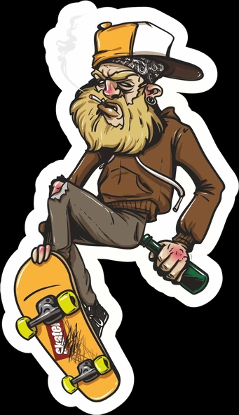 Kaykaycı Yaşlı Adam Sticker 10x10 cmRenkli Sticker ürün görseli 1